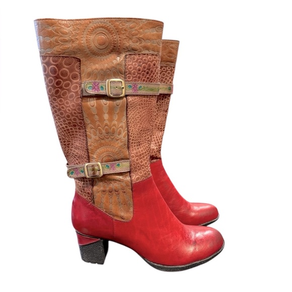 Spring Step L’artiste Carpeverde Knee High Red Chunky Heel Boots Womens size 9.5 - Picture 2 of 13